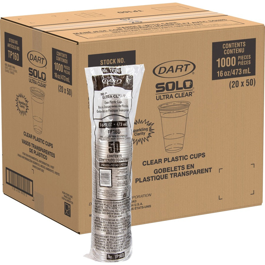 Solo Ultra Clear 16 oz Practical-Fill Cold Cups - 16 fl oz - Clear - Polyethylene Terephthalate (PET) - Cold Drink - 50/Pack - 20 / Carton