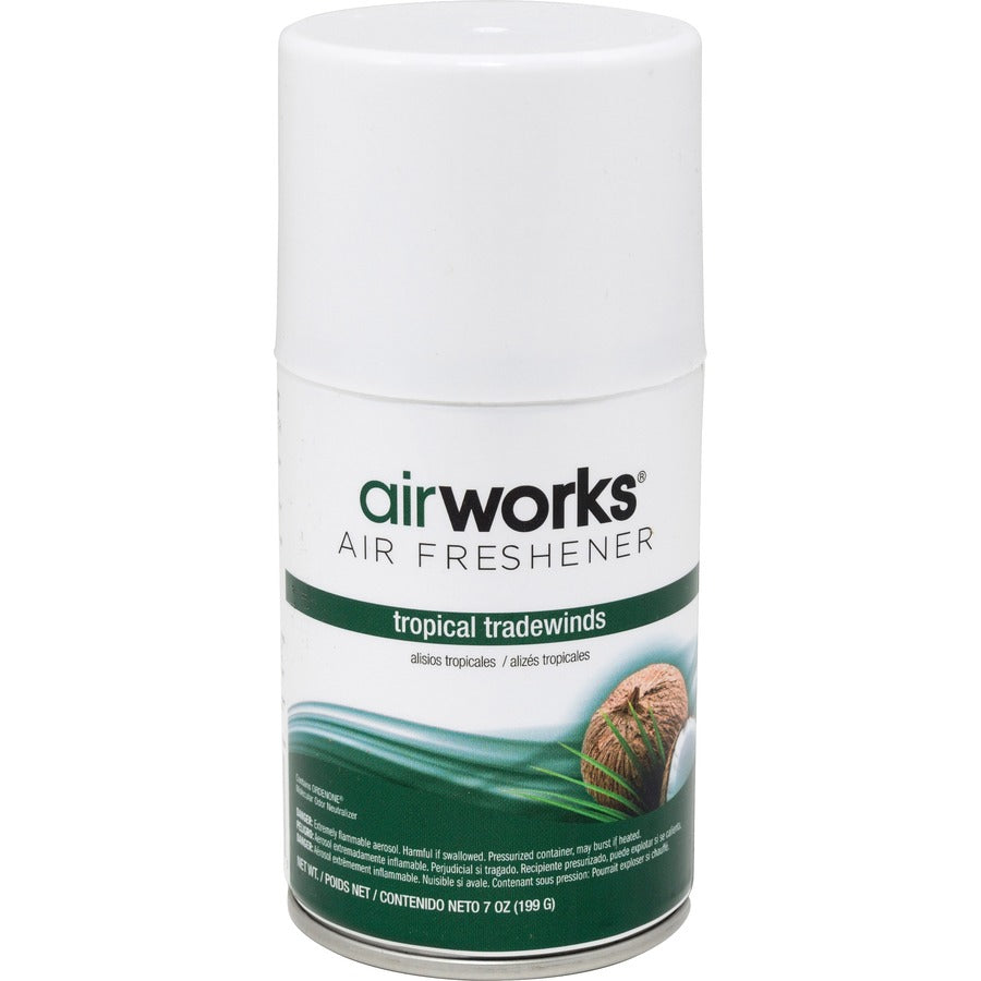 AirWorks Metered Aerosol Air Fresheners - Spray - 6000 ft� - 7 fl oz (0.2 quart) - Tropical Tradewind - Wall Mountable - 12 / Carton