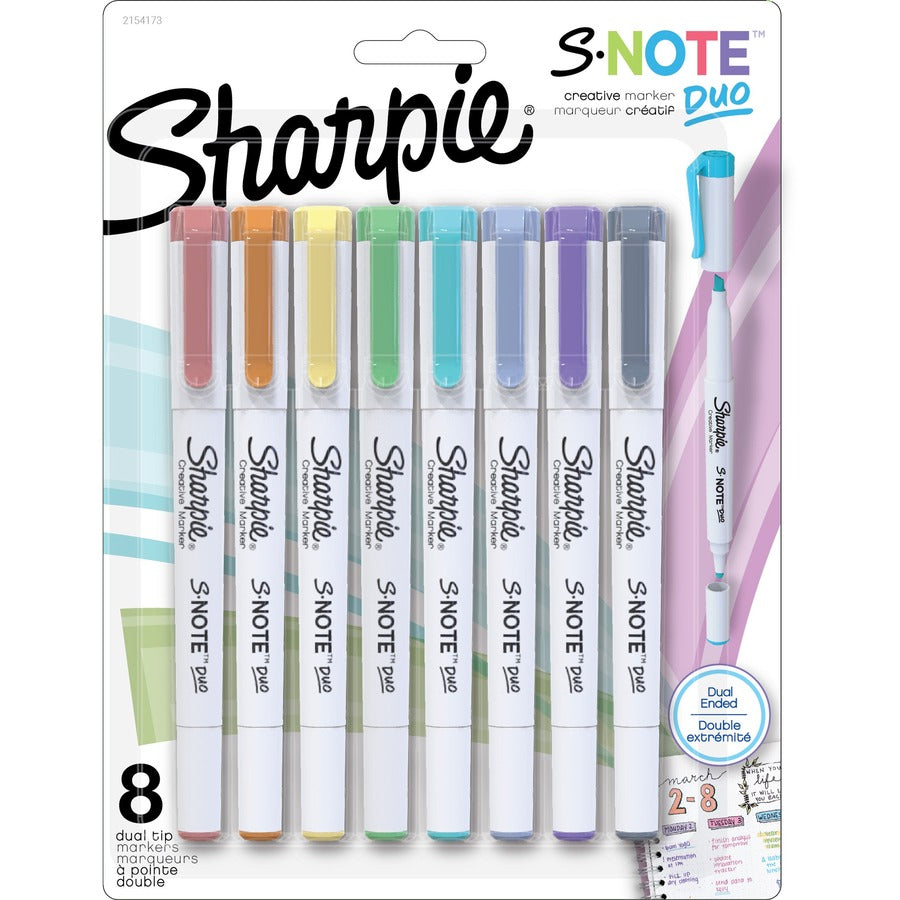 Sharpie S-Note Duo Dual-Tip Markers - Assorted Ink - 8 / Pack