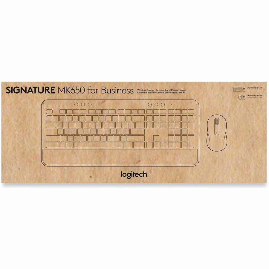 Logitech Signature MK650 Combo for Business Wireless Mouse and Keyboard Combo - USB Plunger Wireless Bluetooth/RF Keyboard - 118 Key - English (US) - Off White - USB Wireless Bluetooth/RF Mouse - 4000 dpi - Scroll Wheel - Off White - Symmetrical - AA...