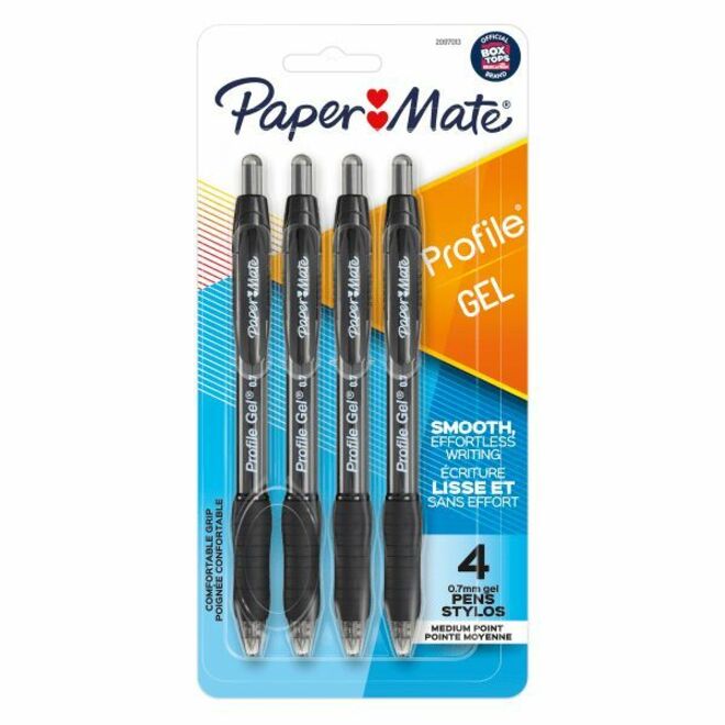 Paper Mate Profile Retractable Gel Pens - Retractable - Black Ink - Gel-based - 4 / Pack