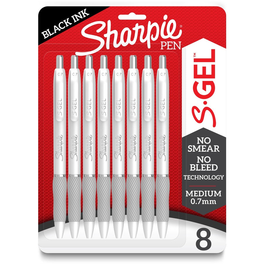 Sharpie S-Gel Pens - Black Ink - Gel-based - White Metal Barrel - 8 / Pack
