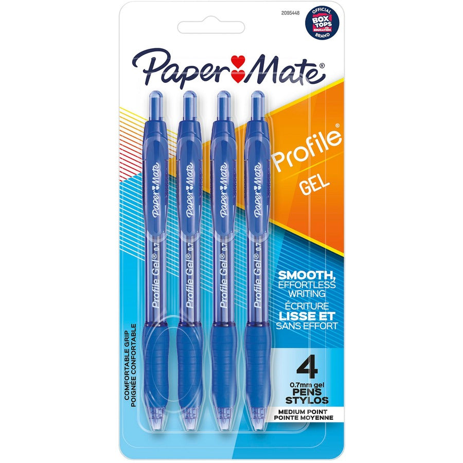 Paper Mate Profile 0.7mm Retractable Gel Pen - Retractable - Blue Ink - Gel-based - 4 / Pack