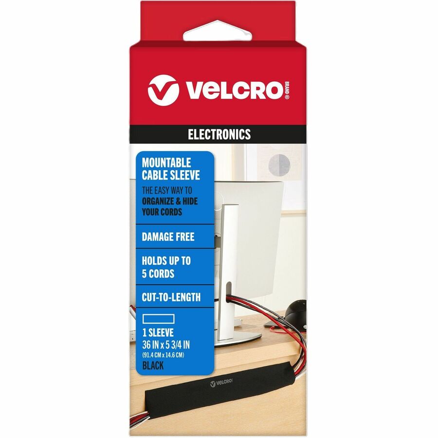 VELCRO&reg, Mountable Cut-To-Length Cable Sleeves - Cable Sleeve - Black - 36" Length - 2 / Pack