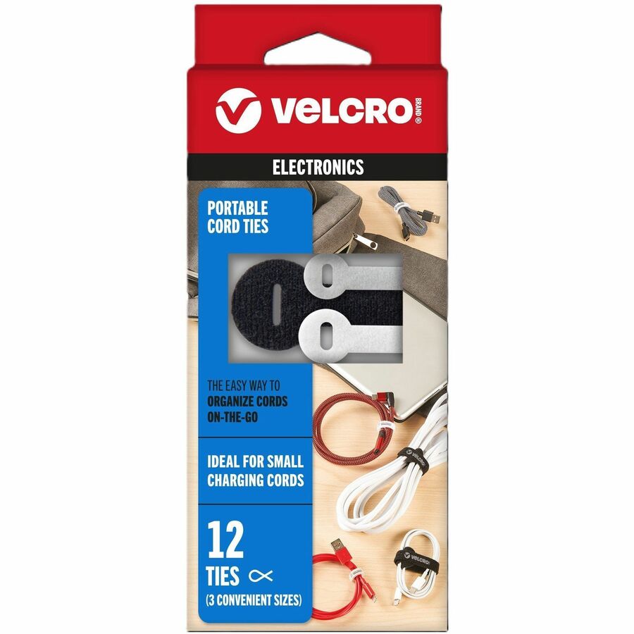 VELCRO&reg, Portable Cord Ties - Cable Tie - Multi - 12 / Pack