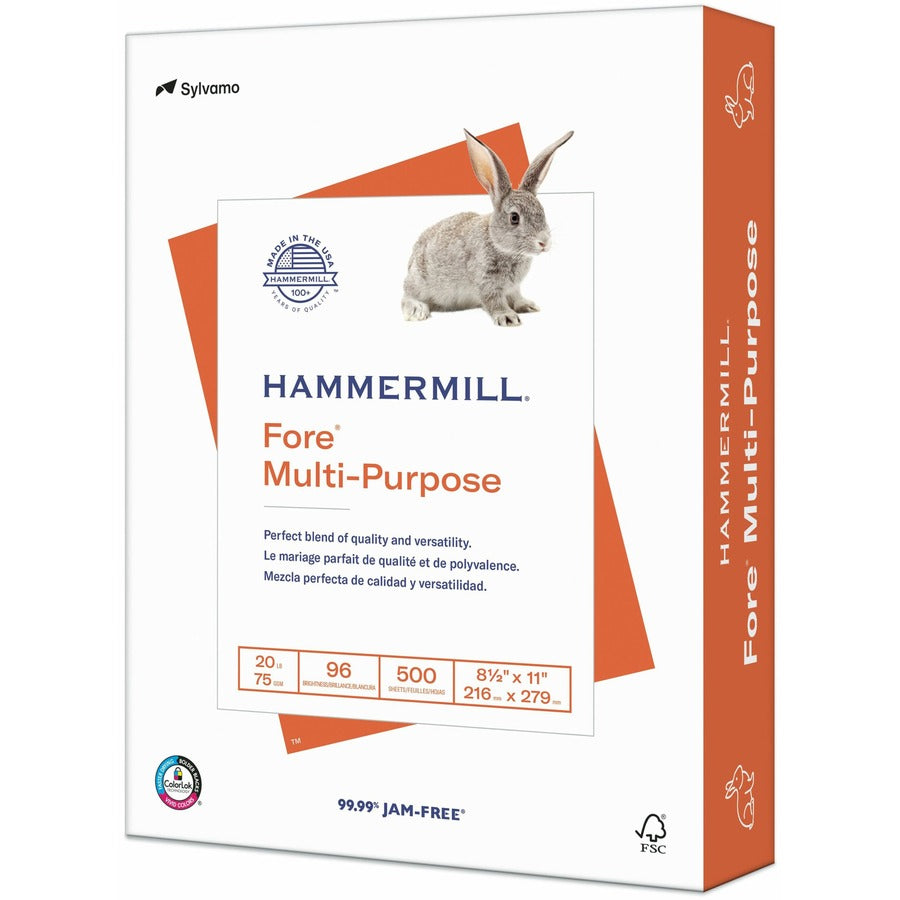 Hammermill Fore Multipurpose Copy Paper - White - 96 Brightness - Letter - 8 1/2" x 11" - 20 lb Basis Weight - Acid-free - White - 500 Sheets per Ream - 40 / Pallet