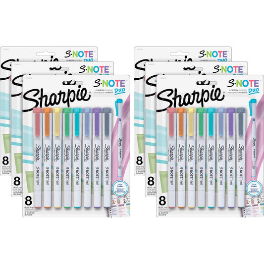 Sharpie S-Note Duo Dual-Tip Markers - Assorted Ink - 8/Pack - 6 / Box