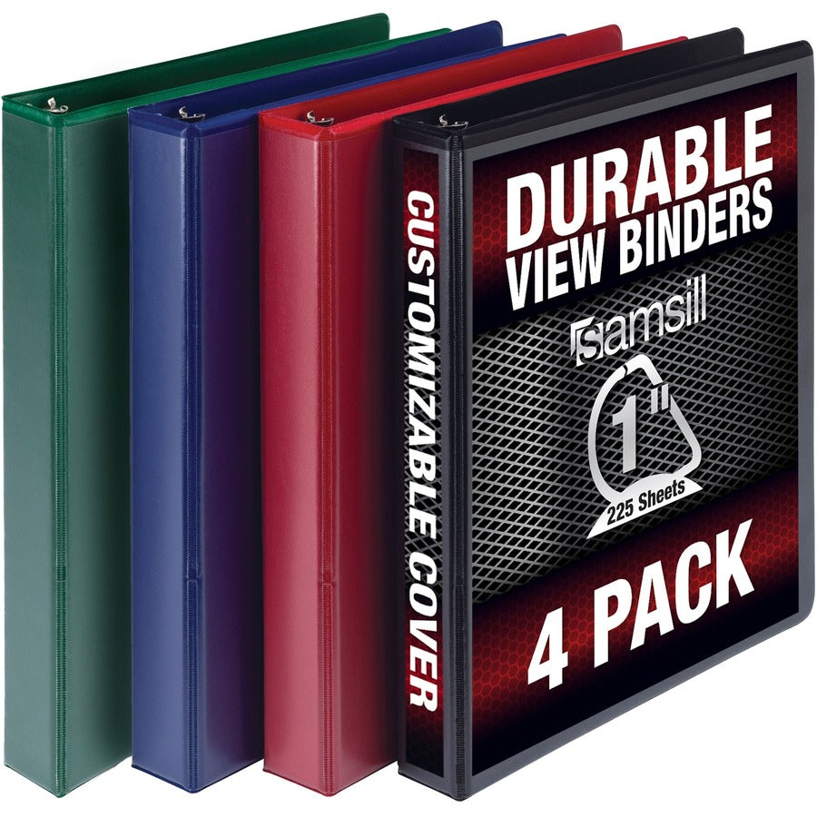 Samsill Durable View Binders - 1" Binder Capacity - Letter - 8 1/2" x 11" Sheet Size - 225 Sheet Capacity - 3 Ring - Fastener: D-Ring - Pocket: 2, Internal - Polypropylene, Chipboard - Black, Blue, Red, Green - Durable, Clear Overlay, Ink-transfer Resi...