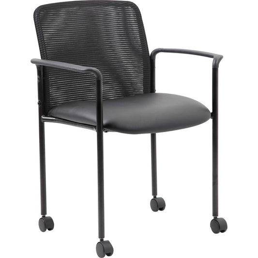 Boss Stackable Guest Chair - Black Seat Color - Black Back Color - Mesh Back Material - Black Frame Color - Four-legged Base - Armrest - 1 Each
