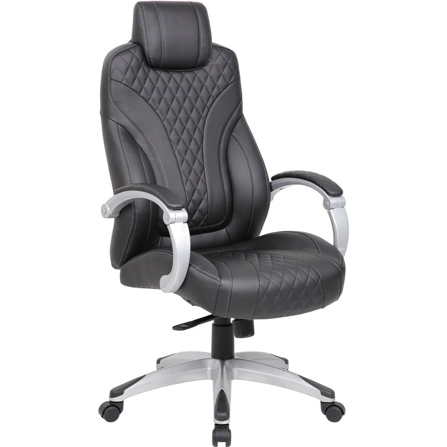 Boss Hinged Arm Executive Chair - Black Seat Color - Vinyl Seat Material - Black Back Color - 5-star Base - Armrest - 1 Each