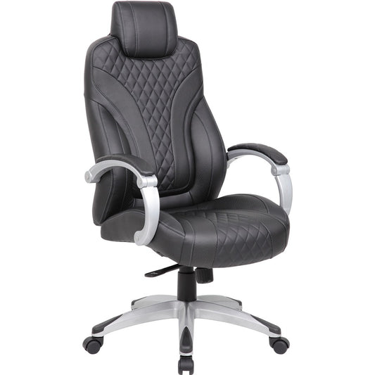 Boss Hinged Arm Executive Chair - Black Seat Color - Vinyl Seat Material - Black Back Color - 5-star Base - Armrest - 1 Each