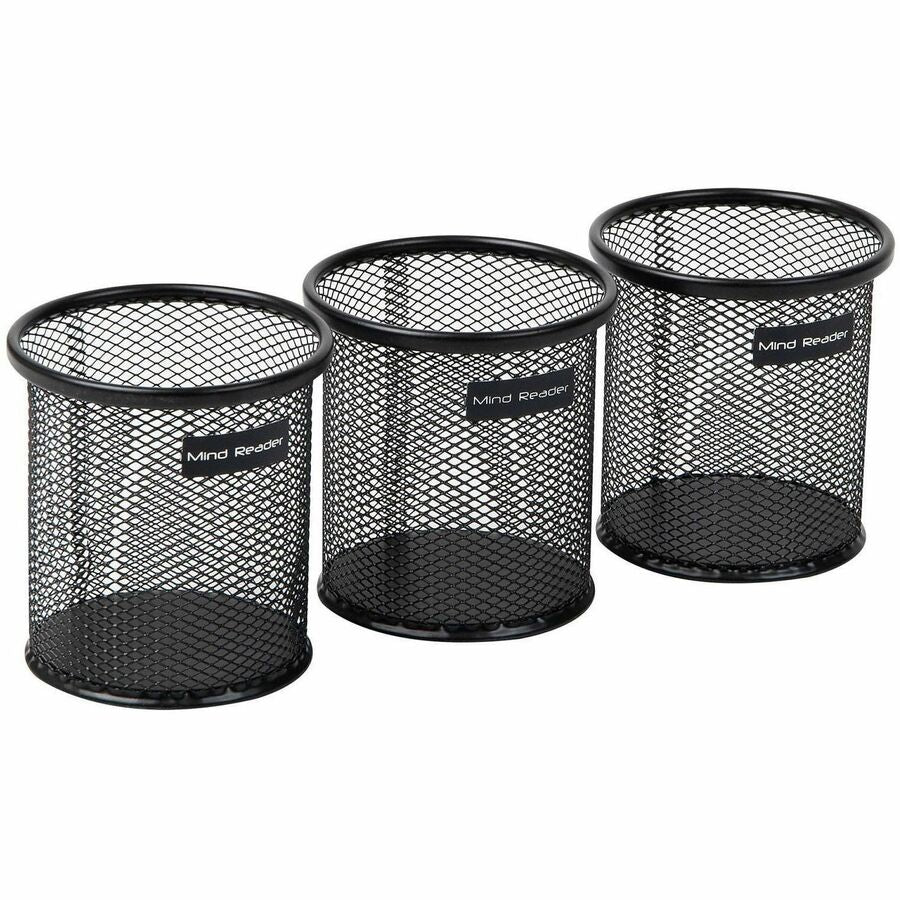Mind Reader Multi-Purpose Desk Organizer Set - 3.8" Height x 3.5" Width - Metal Mesh - Black - Sturdy, Durable, Lightweight, Portable - 3 / Pack