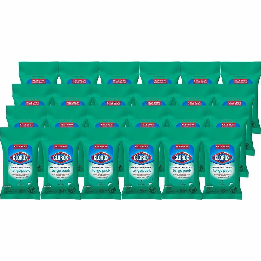 Clorox Bleach-Free Disinfecting WipesTo-Go Pack - Fresh Scent - Bleach-free, Disinfectant, Antibacterial, Disposable - White - 9 Pack - 24 / Carton