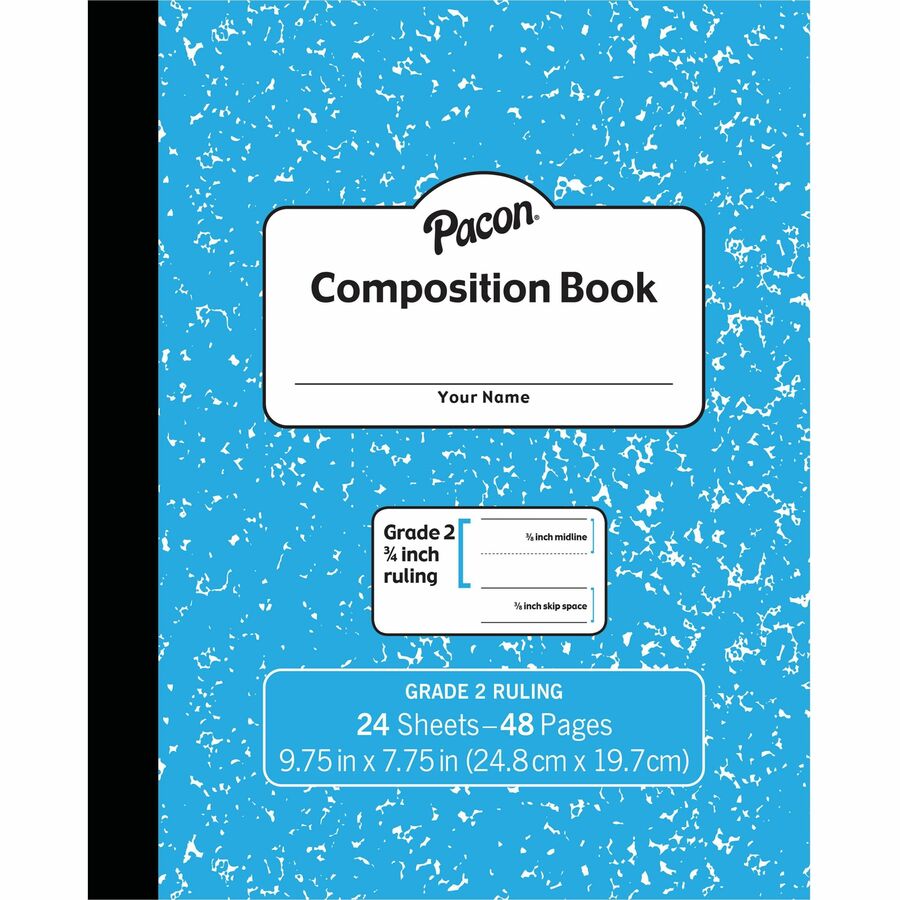 Pacon Composition Book - 24 Sheets - 48 Pages - 9.8" Width x 7.5" Depth - Blue Marble Cover - Durable Cover, Soft Cover - 1 Each