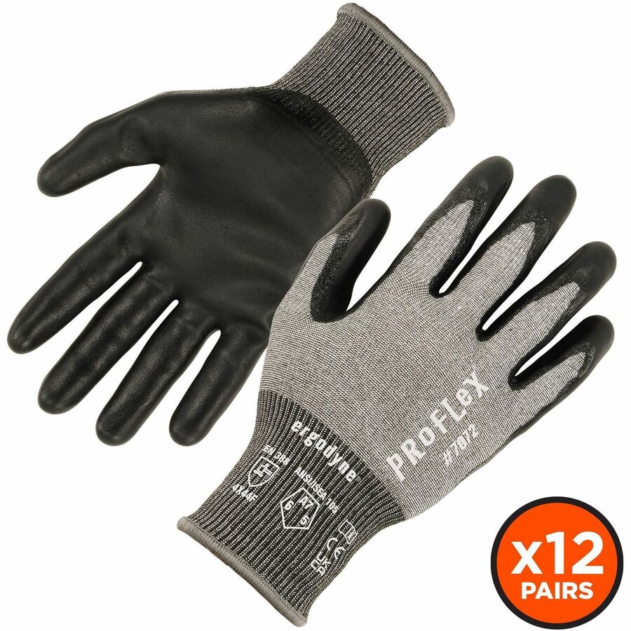 Ergodyne Nitrile-Coated Cut-Resistant Gloves - Dirt, Debris Protection - Nitrile Coating - X-Large Size - Nitrile - Gray - Machine Washable, Cut Resistant, Abrasion Resistant, Dual Layer, Non-slip Grip, Breathable, Comfortable Grip, Durable Grip, Snug...