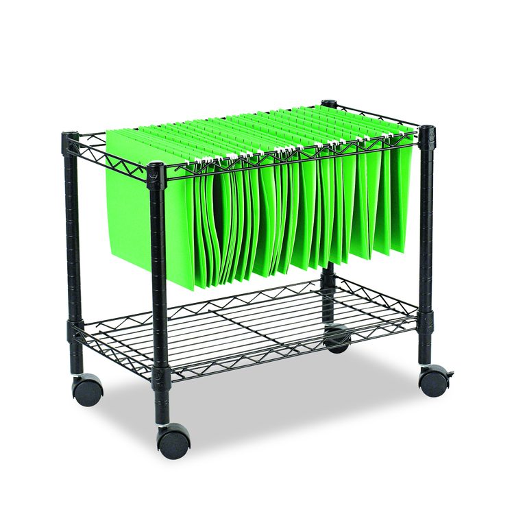 One-Tier File Cart for Side-to-Side Filing, Metal, 1 Shelf, 1 Bin, 24" x 14" x 21", Black