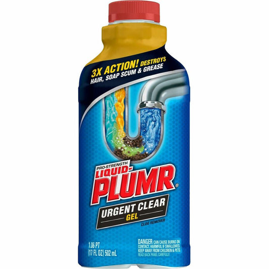 Liquid-Plumr Urgent Clear Pro-Strength Clog Remover - 17 fl oz (0.5 quart) - Blue Bottle - 1 Each