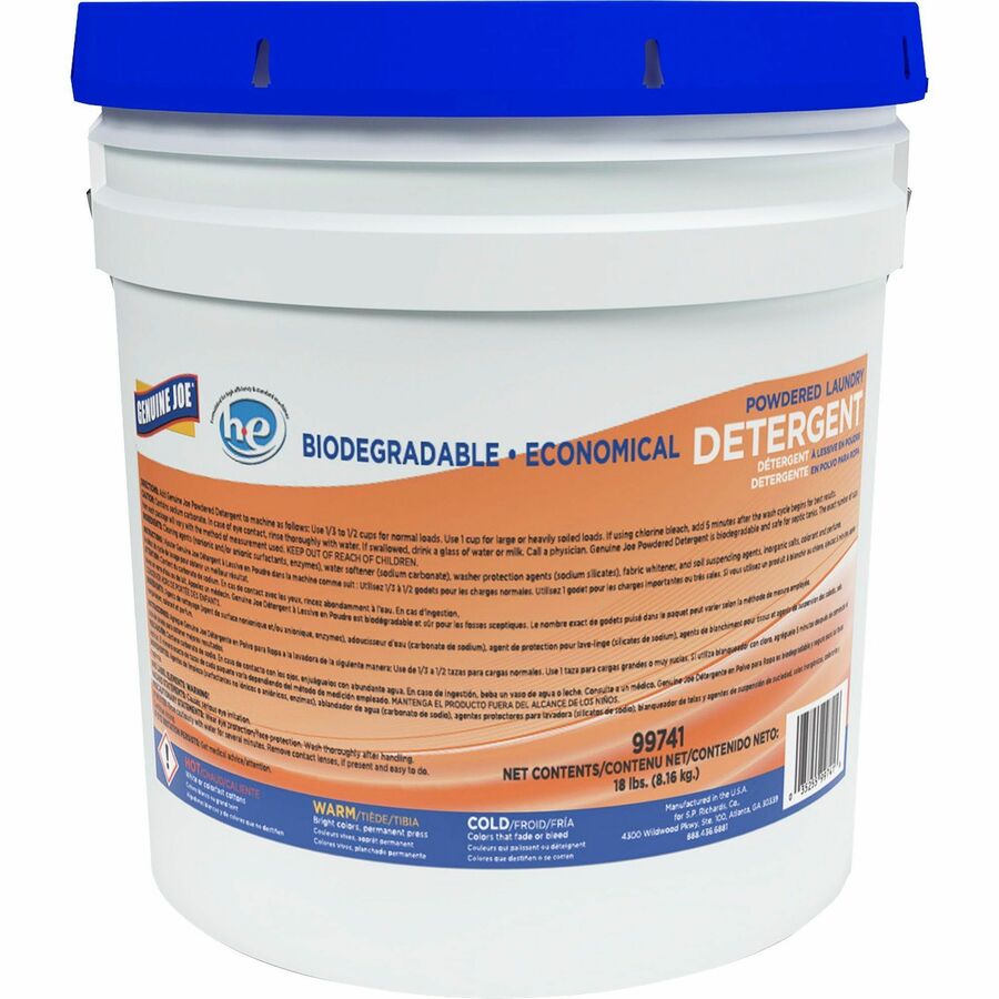 Genuine Joe Economical Powdered Laundry Detergent - 288 oz (18 lb) - Non-toxic, Deodorize, Residue-free, Dye-free, Environmentally Friendly - White - 1 Each