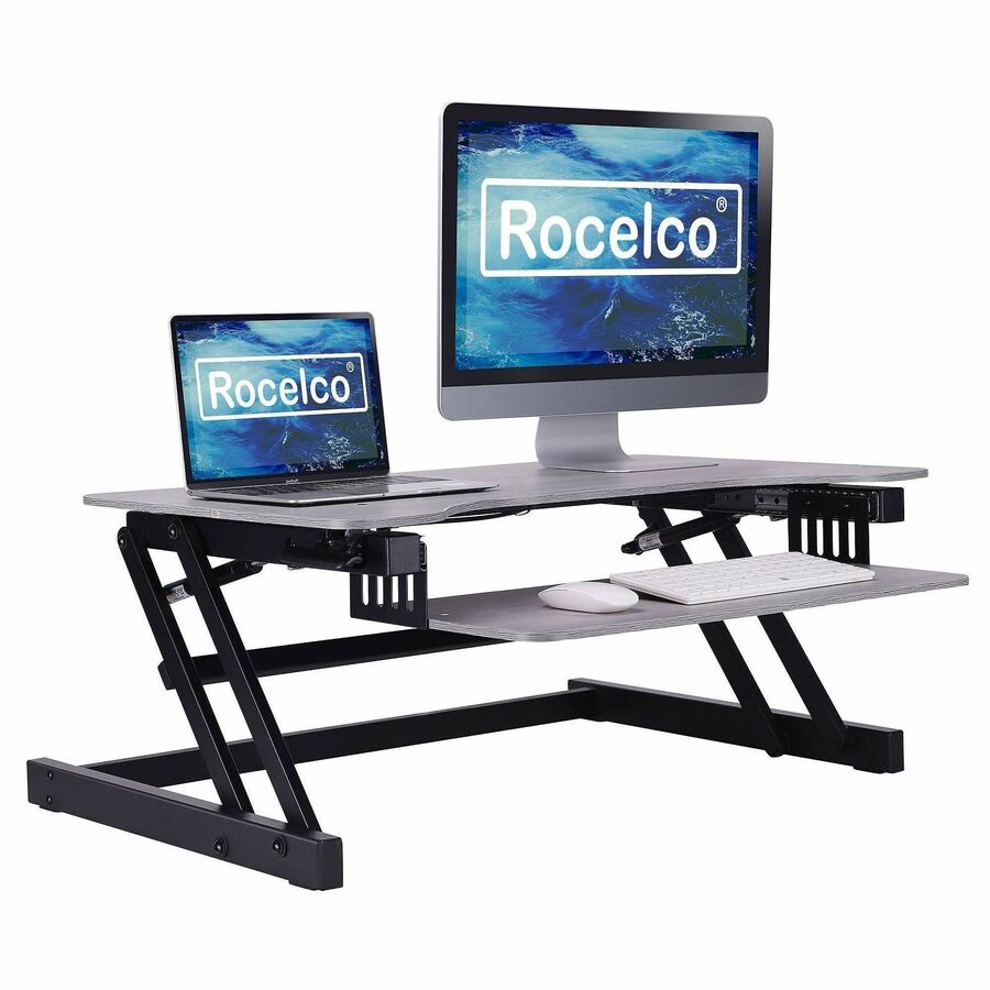 Rocelco DADRG - Sit Stand Desk Riser - 17" Height x 37.50" Width - Desk - Gray - For Monitor, Notebook, Office, Workstation, Medical, Home Office, Student, Keyboard - Sit-stand, Sturdy, Ergonomic, Keyboard Tray, Grommet, Cable Management, Comfortable