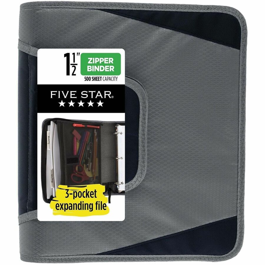 Mead Zipper Binder - 500 Sheet Capacity - 3 Ring - Fastener: Ring - Pocket: 3 - Multi-colored - Zipper Closure, Wear Resistant, Tear Resistant, Durable, Expandable - 1 Each