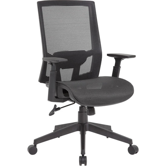 Boss Mesh Task Chair - Black Seat Color - Black Back Color - Black Frame Color - 5-star Base - Mesh - Armrest - 1 Each