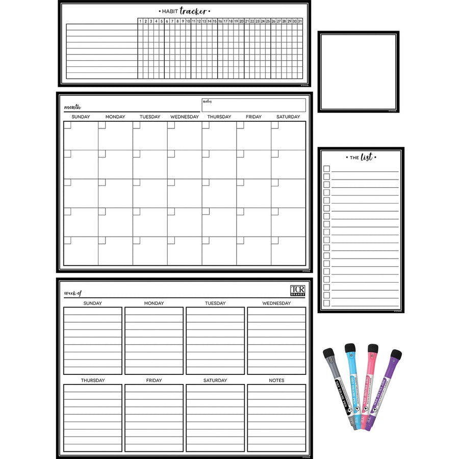Teacher Created Resources Black & White Dry-Erase Magnetic Calendar Set - Black, White - 1 Pack