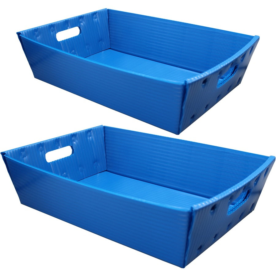 Flipside Plastic Welded Letter Trays - 4.50" Height x 18" Width x 12" Depth - Welded, Handle, Compact, Stackable, Storage Space, Durable - Blue - Plastic - 2 / Pack