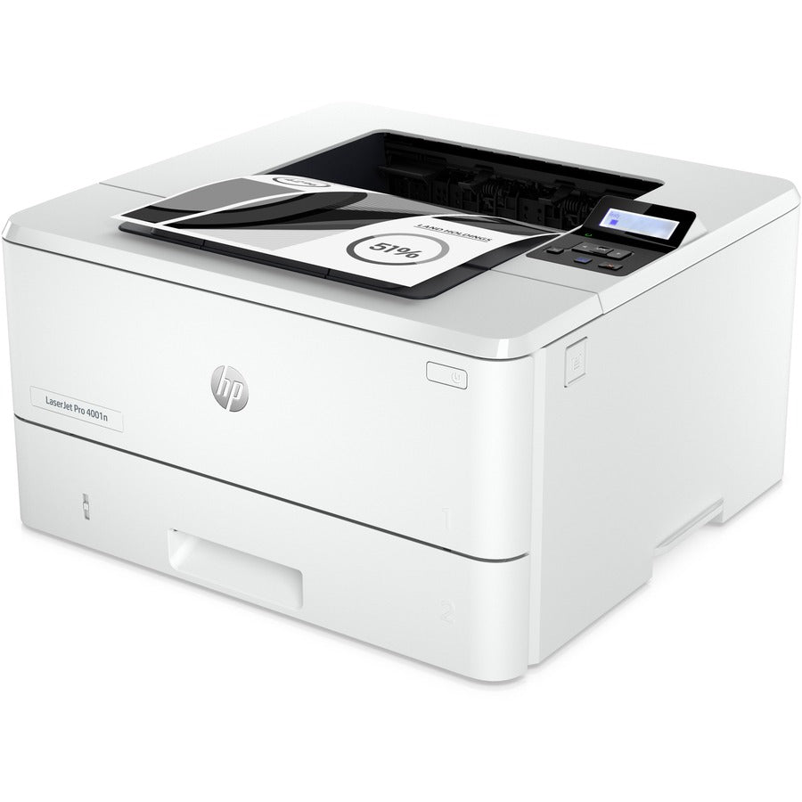 HP LaserJet Pro 4001n Desktop Laser Printer - Monochrome - 63 ppm Mono - 4800 x 600 dpi Print - Manual Duplex Print - 350 Sheets Input - Ethernet - HP Smart App, Apple AirPrint, Mopria - 80000 Pages Duty Cycle - Plain Paper Print - Gigabit Ethernet - USB