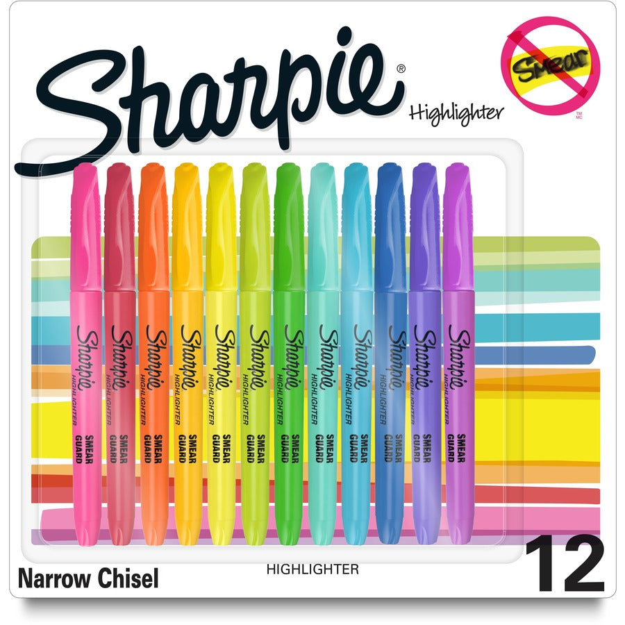 Sharpie Accent Highlighters w/Smear Guard - Assorted Ink - Dry - 12 / Pack