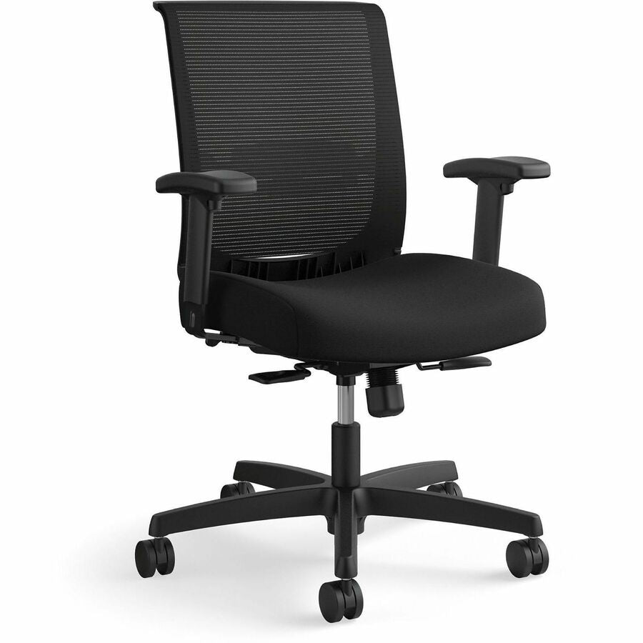 HON Convergence Synchro Tilt Task Chair - Black Seat Color - Fabric Seat Material - Black Back Color - Low Back - 5-star Base - Armrest - 1 Each