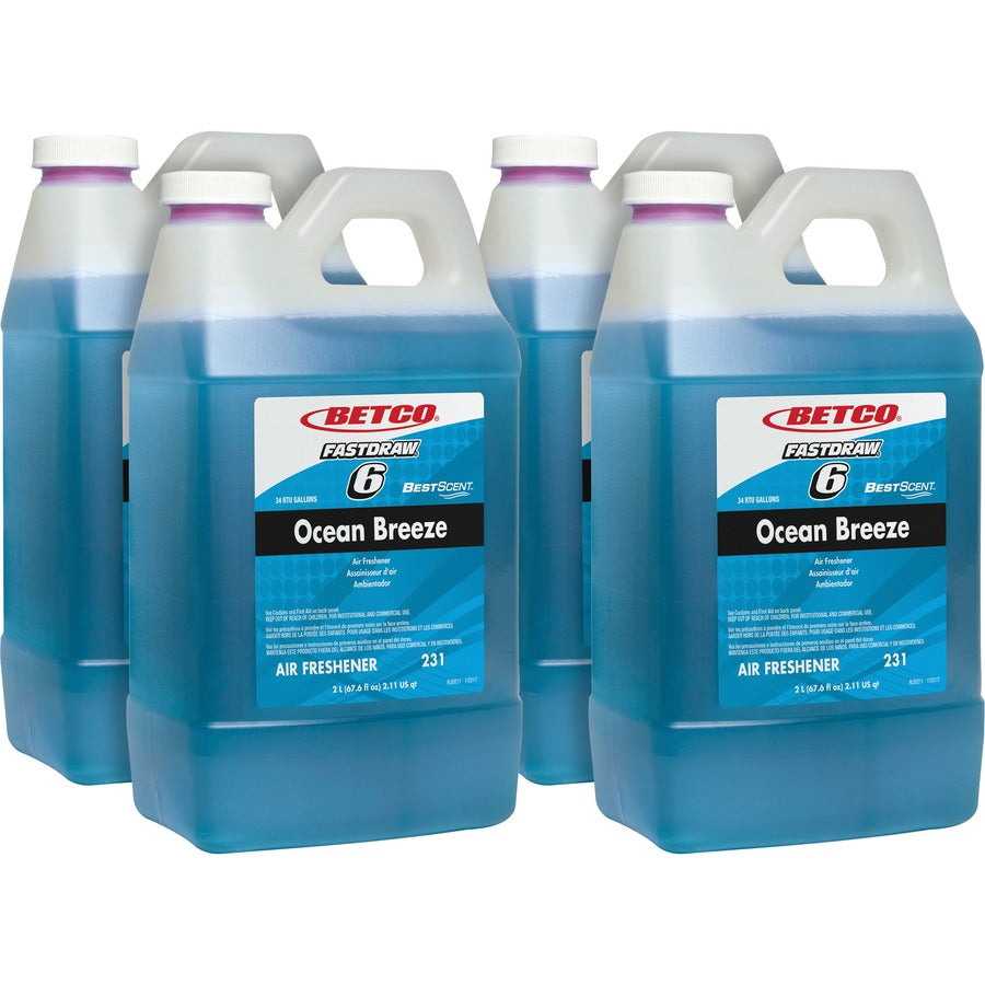 Betco Best Scent FastDraw 6 Ocean Breeze Deodorizer - 67.6 fl oz (2.1 quart) - Ocean Breeze Scent - Water Soluble - Turquoise - 4 / Carton