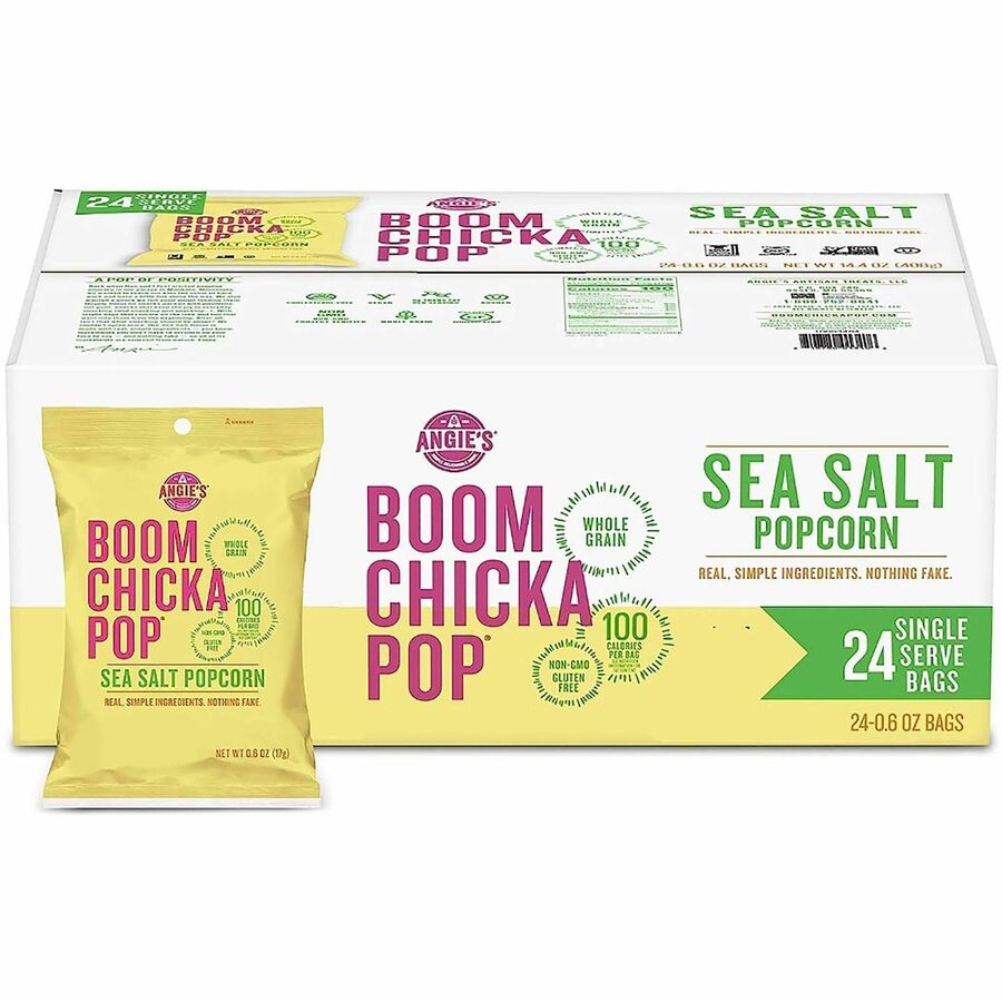 Angie's BOOMCHICKAPOP Ready-To-Eat Popcorn - Non-GMO, Gluten-free - Sea Salt - 1 oz - 24 / Carton