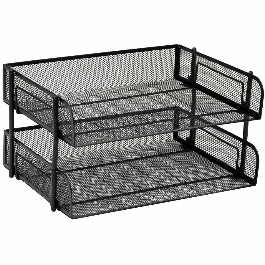 Mind Reader Tiered Stackable Paper Trays - 2 Tier(s) - Vertical - 7.25" Height x 10" Width x 13.50" Depth - Desktop - Stackable - Durable, Compact, Sturdy - Black - Steel Mesh - 1 Each