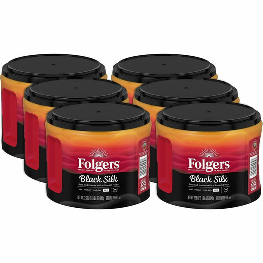 Folgers&reg, Ground Black Silk Coffee - Dark - 22.6 oz Per Canister - Ground - Black Silk - 6 / Carton