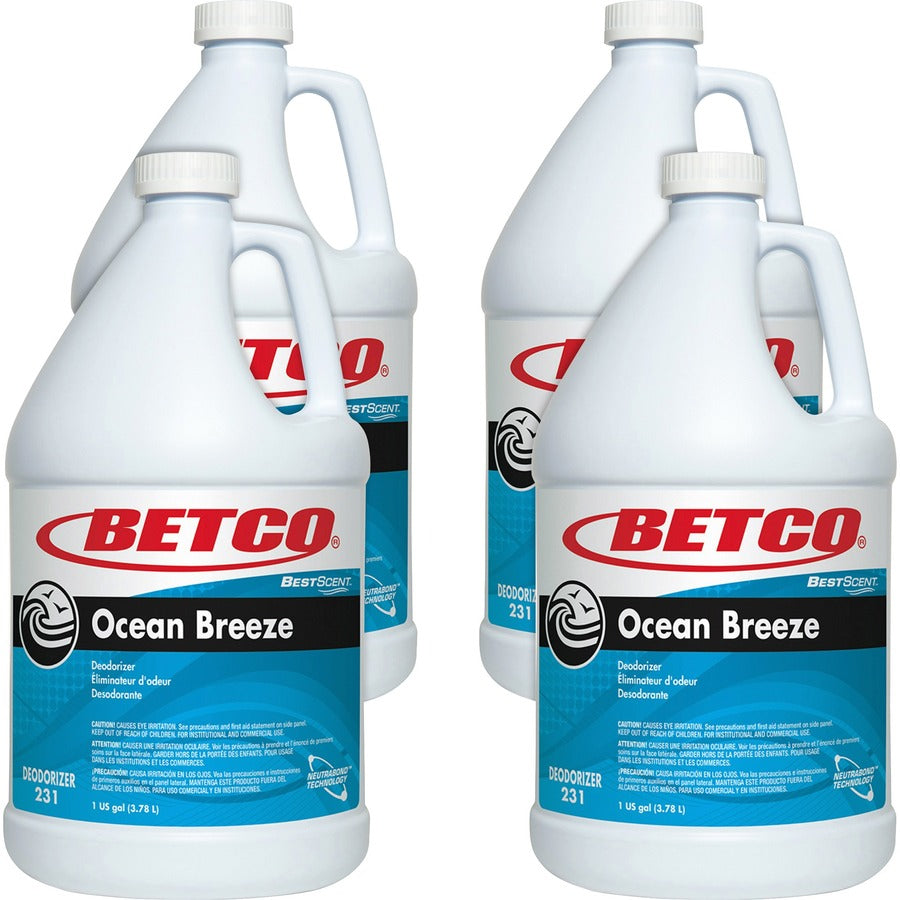 Betco Best Scent Ocean Breeze Deodorizer - Liquid - 1000 Sq. ft. - 128 fl oz (4 quart) - Ocean Breeze - VOC-free - 4 / Carton