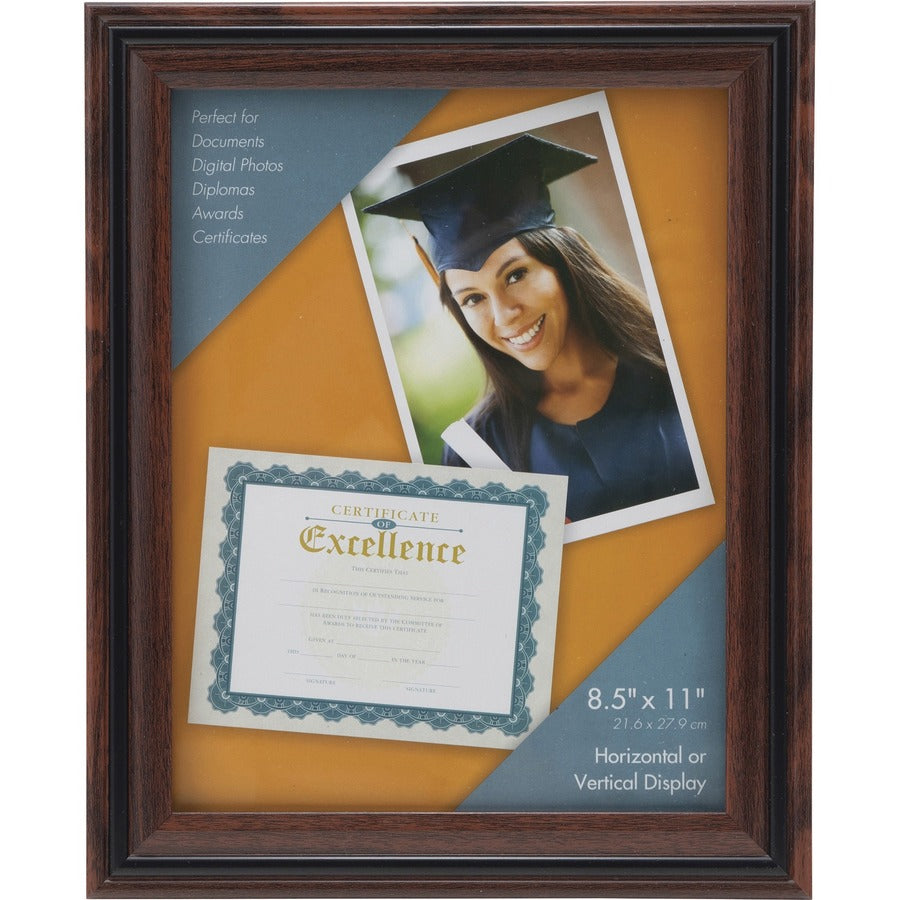 Advantus Certificate Frame - 8.50" x 11" Frame Size - Desktop - Vertical, Horizontal - Dust Resistant, Debris Resistant - Rosewood - 1 Each