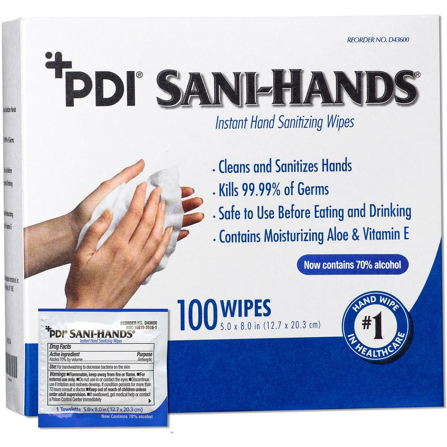 PDI Sani-Hands Instant Hand Sanitizing Wipes - WhiteBox - 100/Box - 10 / Carton