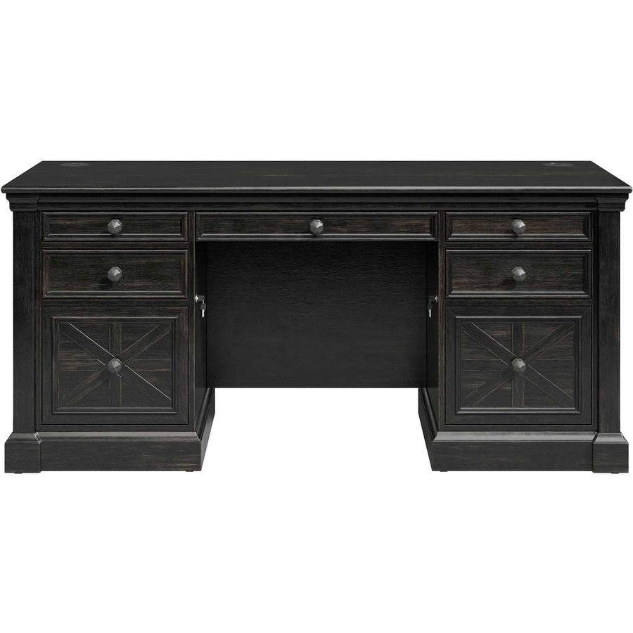 Martin Kingston Office Desking Unit - 30" Height x 66" Width x 30" Depth - Total Drawer(s): 5 - Double Pedestal - Material: Wood - Finish: Dark Chocolate, Rub Through - 1 Each