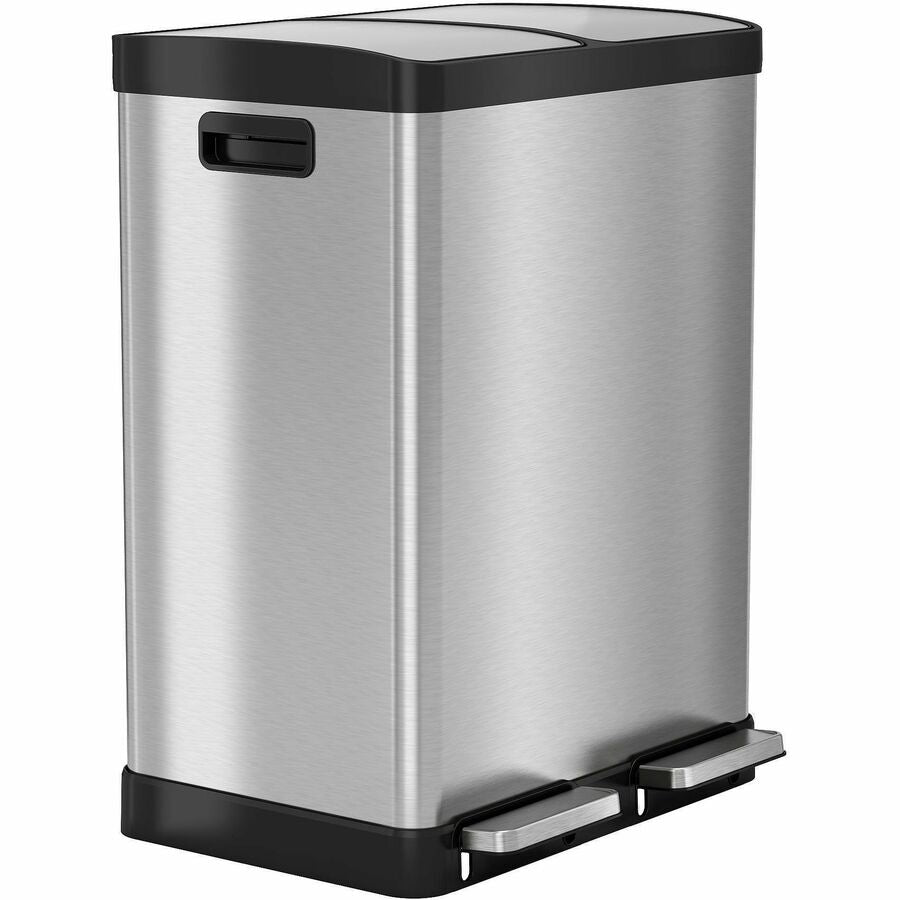 HLS Commercial Fire-Rated Soft Step Trash Can - 16 gal Capacity - Pedal Control, Handle, Durable, Smooth, Lid Closure, Fingerprint Proof, Fire Retardant, Removable Inner Bin - 26.2" Height x 19.3" Width - Stainless Steel - Silver - 1 Each