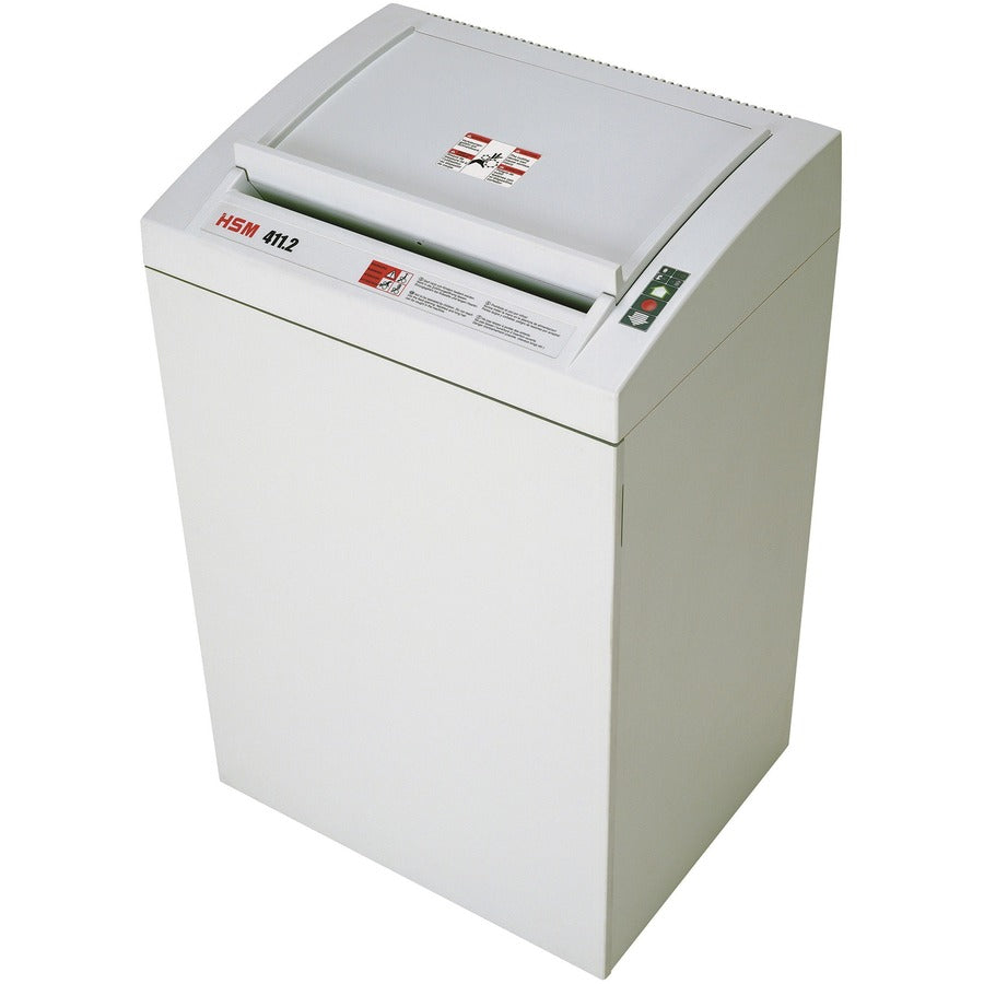 HSM Classic 411.2 - 1/32" x 3/16" + External Autom. Oiler - Continuous Shredder - Particle Cut - 10 Per Pass - for shredding Paper, Staples, Paper Clip - 0.031" x 0.187" Shred Size - P-7/F-3 - 15.75" Throat - 38.60 gal Wastebin Capacity - Light Gray