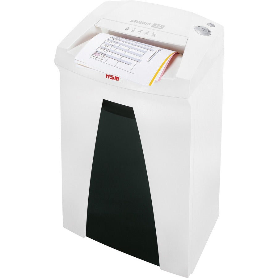 HSM SECURIO B22 - 1/8" x 1 1/8" - Continuous Shredder - Particle Cut - 11 Per Pass - for shredding Paper, Paper Clip, Staples, CD, DVD, Credit Card - 0.125" x 1.125" Shred Size - P-4/T-4/E-3/F-1 - 9.45" Throat - 8.70 gal Wastebin Capacity - White - TAA...
