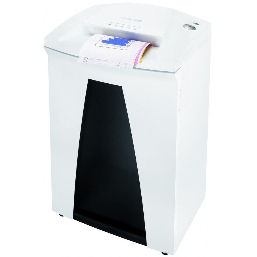 HSM SECURIO B34 - 1/4" - Continuous Shredder - Strip Cut - 32 Per Pass - for shredding Paper, Paper Clip, Staples, CD, DVD, Credit Card - 0.250" Shred Size - P-2/O-2/T-2/E-2 - 12.20" Throat - 26.40 gal Wastebin Capacity - White
