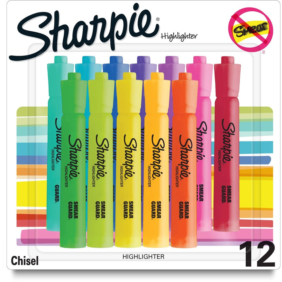 Sharpie SmearGuard Tank Style Highlighters - Assorted Ink - 12 / Pack
