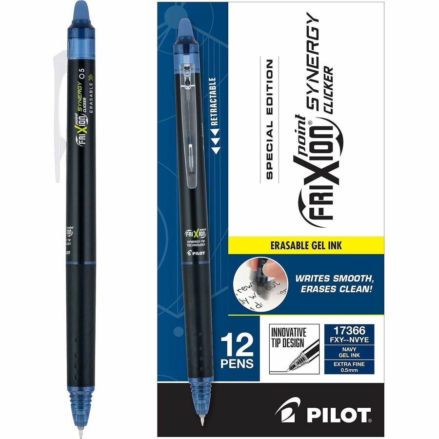 FriXion Synergy Clicker Erasable Gel Pen - Retractable - Erasable - Navy Ink - Thermosensitive Gel Ink - Document, Calendar, Planner - 12 / Dozen