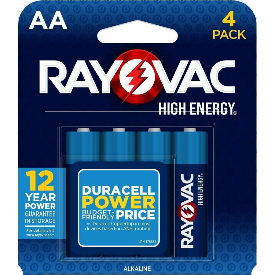 Rayovac High Energy Alkaline AA Batteries - For Flashlight, Toy, Mouse, Remote Control - AA - 12 Year Shelf Life - 4 / Pack
