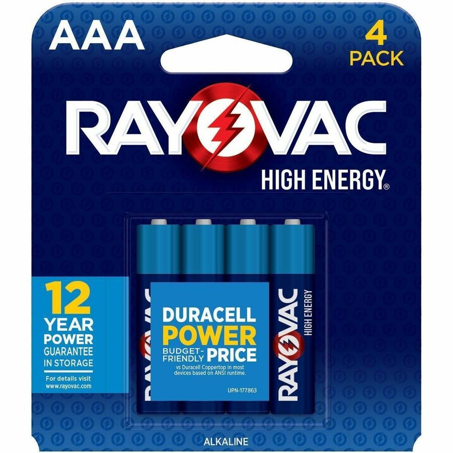 Rayovac High Energy Alkaline AAA Batteries - For Flashlight, Toy, Mouse, Remote Control - AAA - 12 Year Shelf Life - 4 / Pack
