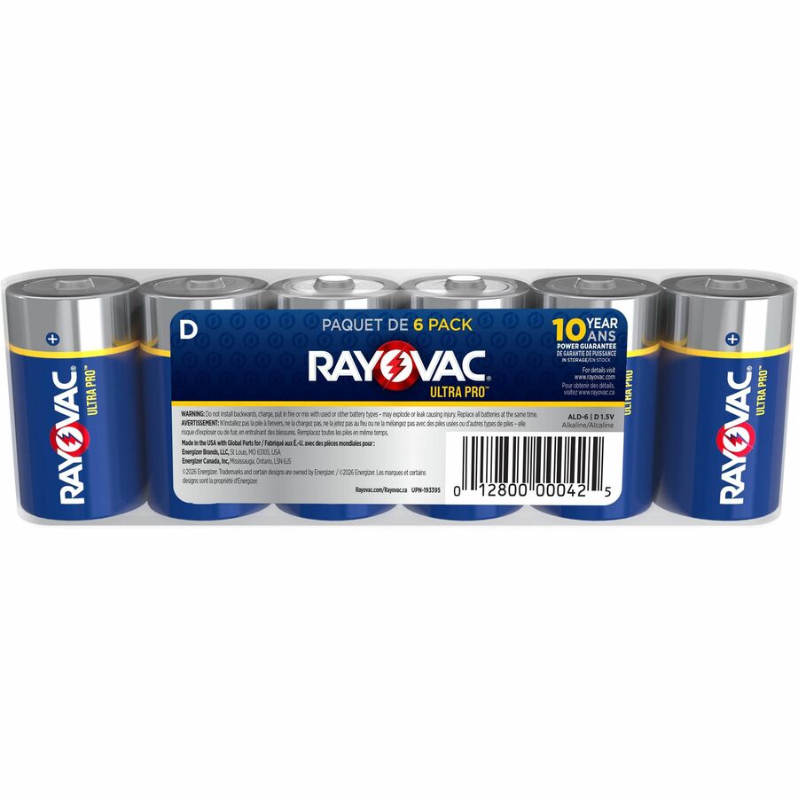 Rayovac Ultra Pro Battery - For Flashlight, Wireless Enabled Device - D - 6 / Pack
