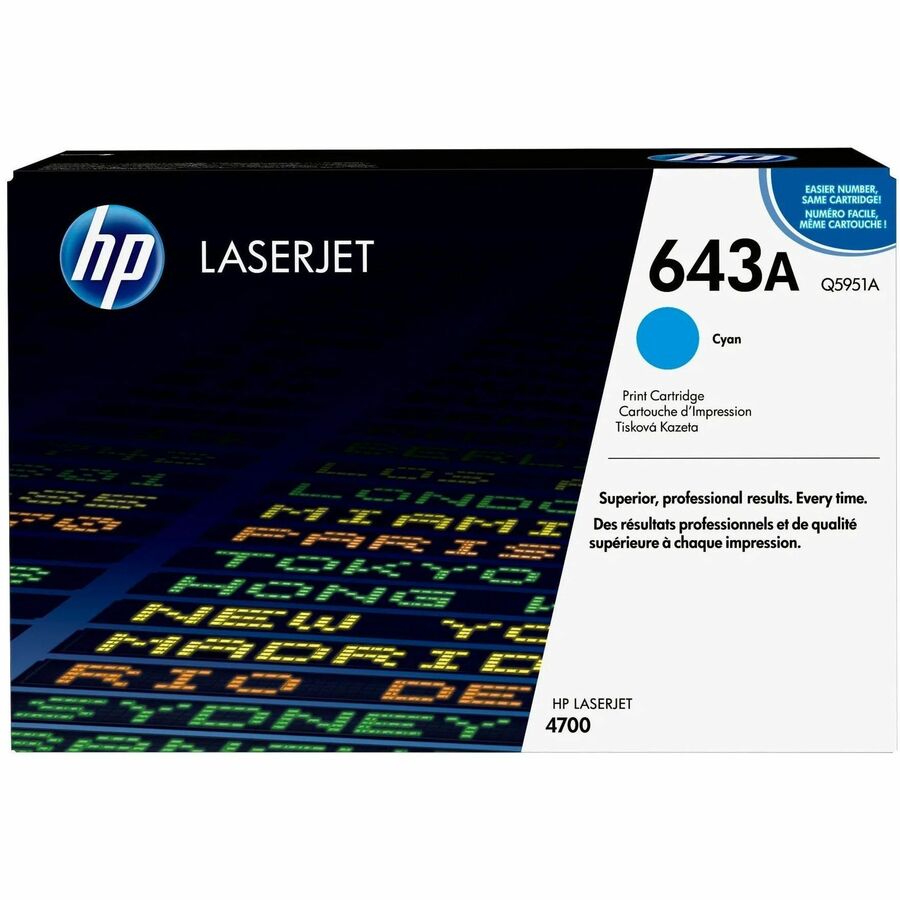 HP 643A (Q5951A) Original Standard Yield Laser Toner Cartridge - Single Pack - Cyan - 1 Each - 10000 Pages