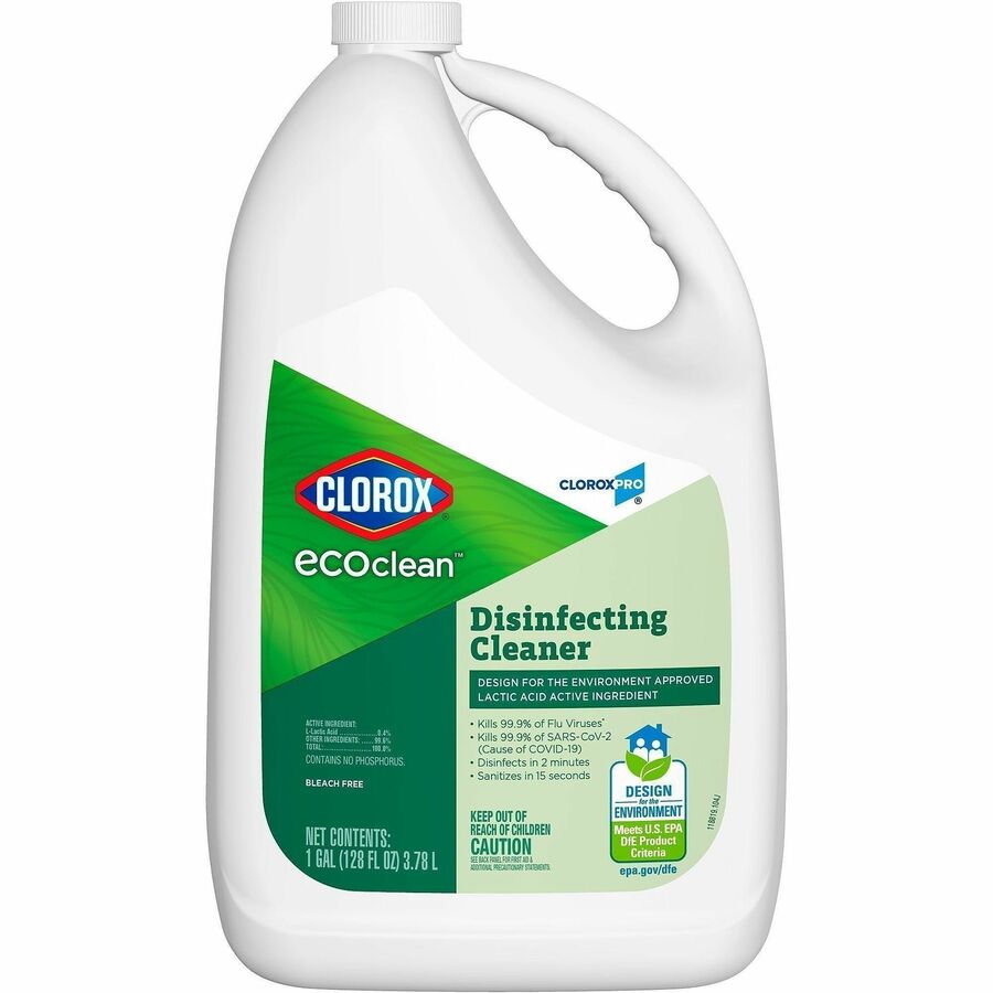 CloroxPro™, EcoClean Disinfecting Cleaner Refill - 128 fl oz (4 quart) - Refillable, Disinfectant, Bleach-free, Alcohol-free, Phosphate-free - Green, White - 1 Each