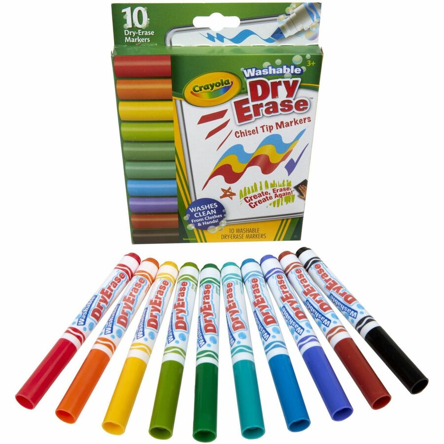 Crayola Washable Dura-Wedge Tip Dry-Erase Markers - Erasable - Washable - Multicolor Ink - Assorted Barrel - 10 / Pack